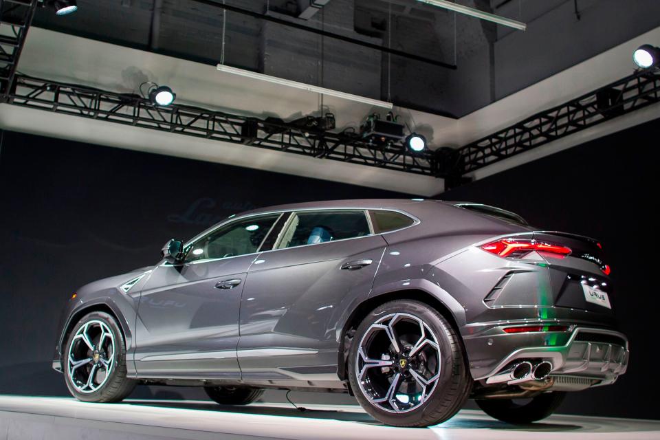 The new Lamborghini Urus SUV is unveiled Jan. 15, 2018, at a press event during the 2018 North American International Auto Show in Detroit.