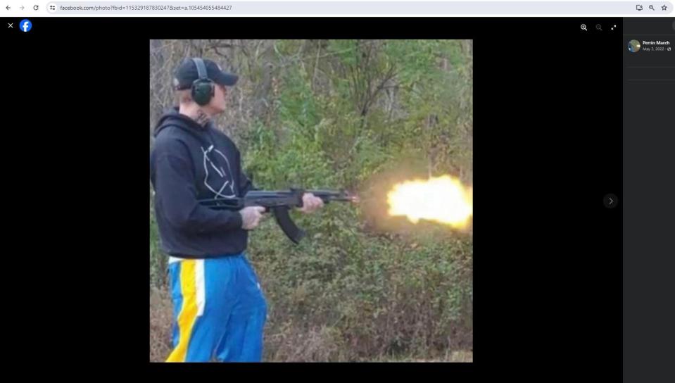 Perrin March V changed his Facebook profile photo to one of him firing an AK-47 in May 2022.