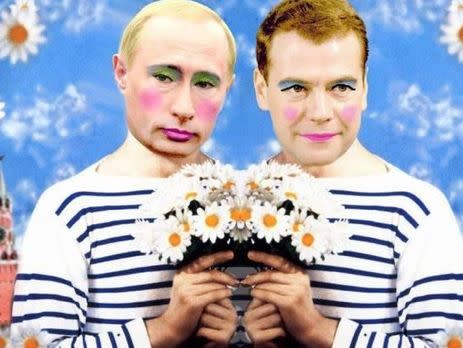 Putin and Medvedev as mime artists.