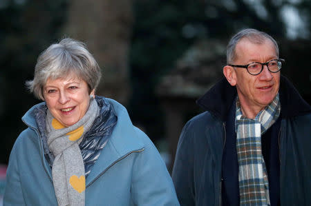 Britain's Prime Minister Theresa May and her husband Philip arrive at church, near High Wycombe, Britain, January 20, 2019. REUTERS/Hannah McKay