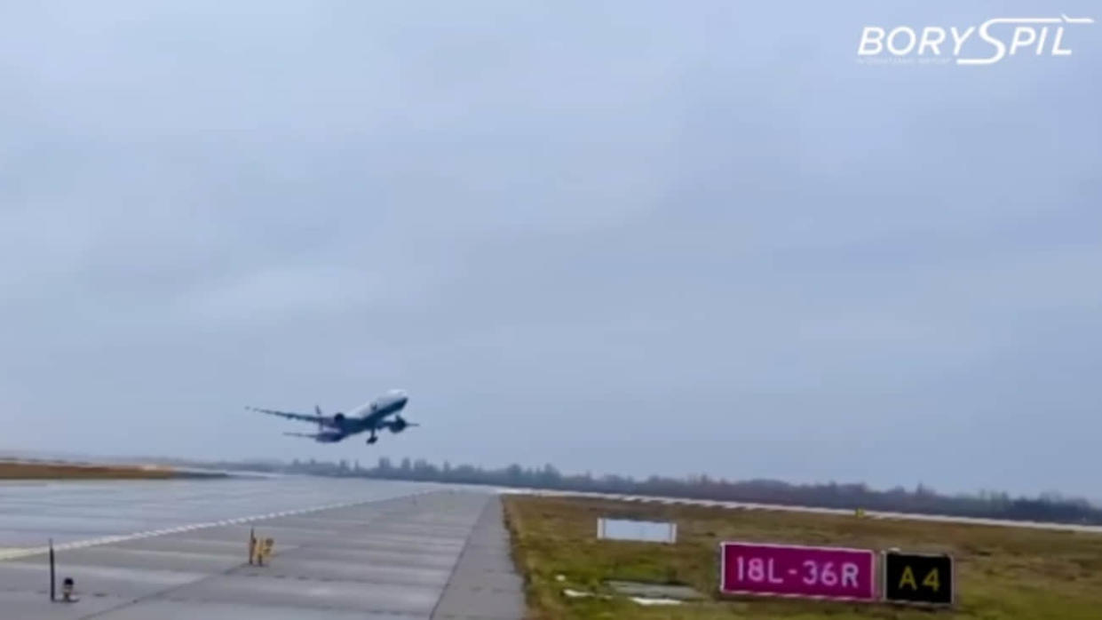 PLANE TAKES OFF FROM THE AIRPORT IN UKRAINE