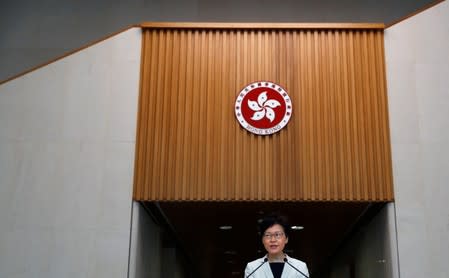 Hong Kong's Chief Executive Carrie Lam holds a news conference in Hong Kong