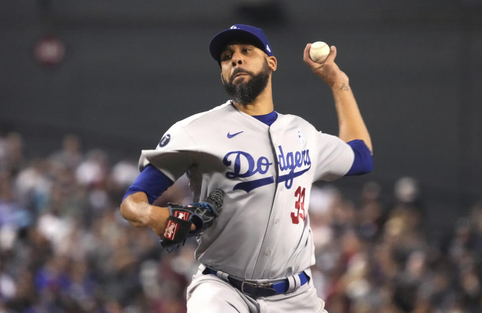 Los Angeles Dodgers pitcher David Price (33) throws against the Arizona Diamondbacks in the sixth inning during a baseball game, Sunday, June 20, 2021, in Phoenix. (AP Photo/Rick Scuteri)