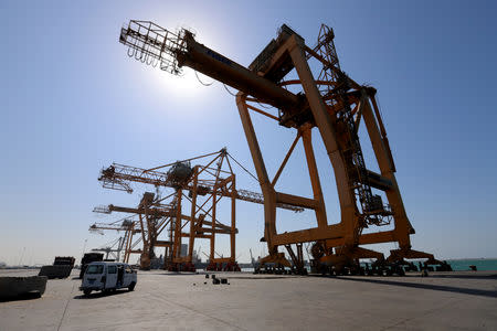 FILE PHOTO: A view of cranes at the container terminal at the Red Sea port of Hodeidah, Yemen January 5, 2019. REUTERS/Abduljabbar Zeyad/File Photo