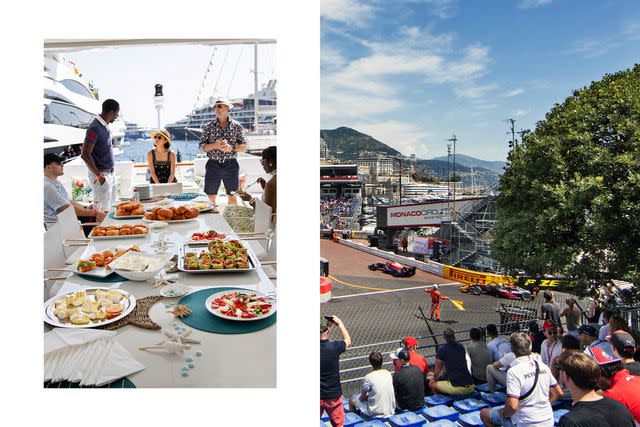 <p>Emilie Malcorps</p> From left: A yacht breakfast in Monaco during Grand Prix weekend; up close and personal on the Grand Prix circuit.