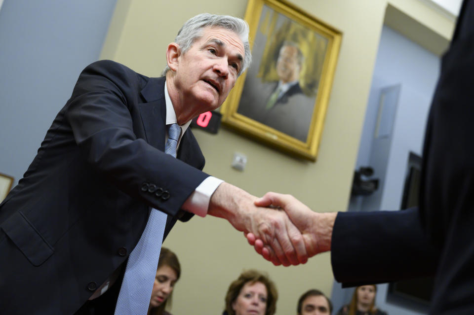 UNITED STATES - NOVEMBER 14: Jerome Powell, chairman of the Federal Reserve Board, arrives to testify during the House Budget Committee hearing titled The Economic Outlook: The View from the Federal Reserve, in Cannon Building on Thursday, November 14, 2019. (Photo By Tom Williams/CQ-Roll Call, Inc via Getty Images)