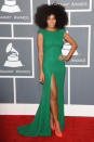 <b>Solange Knowles </b><br><br>Beyonce's younger sister was on-trend in a vivid green Ralph & Russo gown with coral studded Louboutin heels.