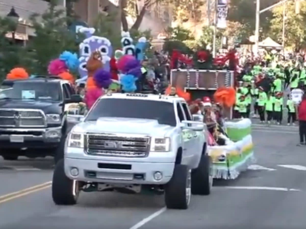 Screengrab from a video that shows the truck rolling along when it lost control during the Raleigh Christmas Parade (ABC11 / YouTube)