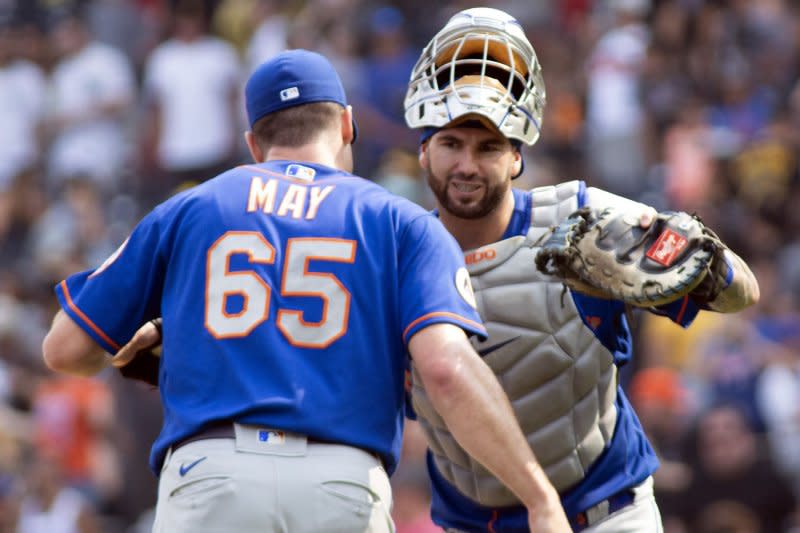 Relief pitcher Trevor May (L) logged a 4.24 ERA over nine MLB seasons. File Photo by Archie Carpenter/UPI