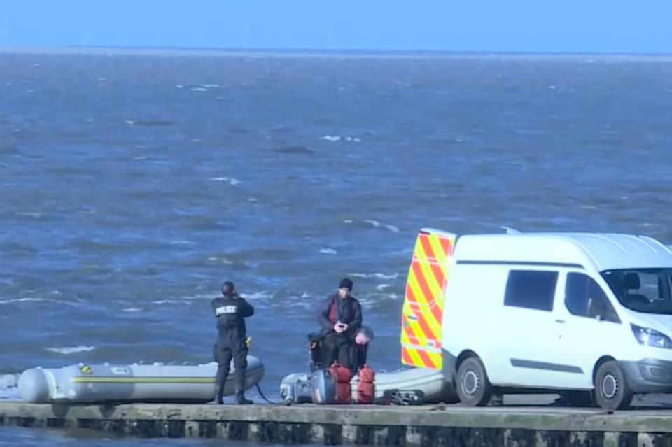 Search teams from Lancashire Police and the Coastguard, including divers, are continuing their search (Sky News)