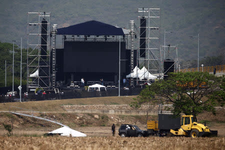 The stage for the upcoming concert "Venezuela Aid Live" at Tienditas cross-border bridge between Colombia and Venezuela is pictured in Cucuta, Colombia February 21, 2019. REUTERS/Edgard Garrido