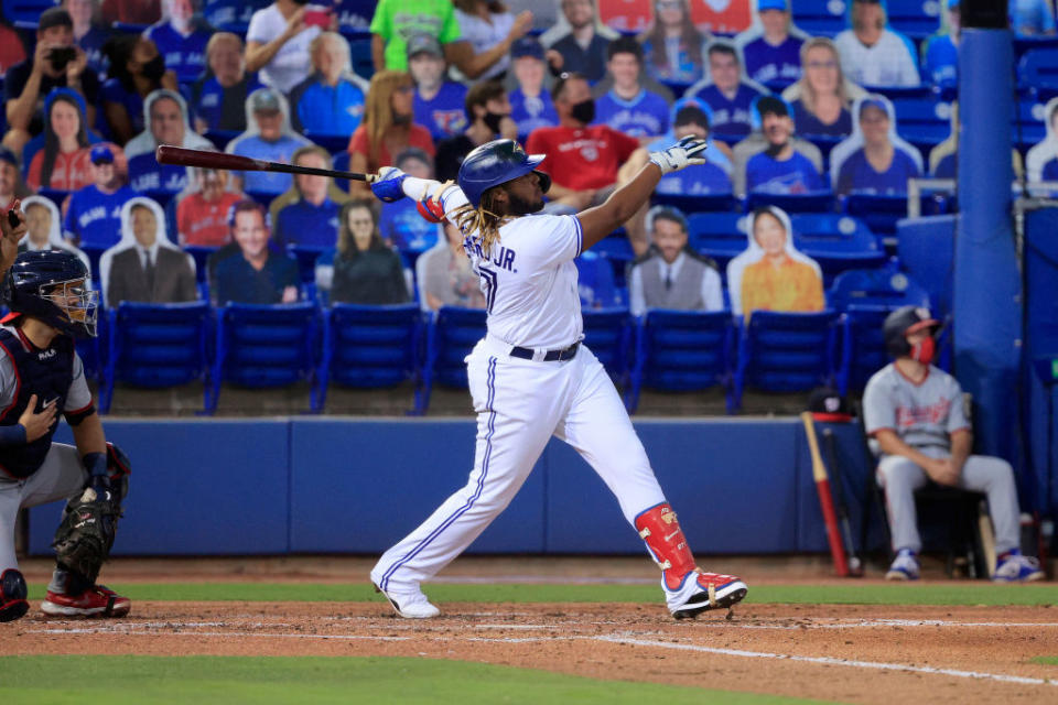 Vladimir Guerrero Jr. went absolutely berzerk at the plate against the Nationals on Tuesday, blasting three home runs including a monster grand-slam. (Getty)