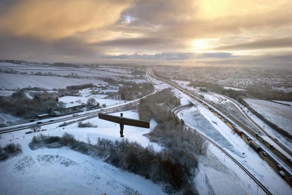 The Angel of the North statue in Gateshead covered in snow on December 1 (PA)