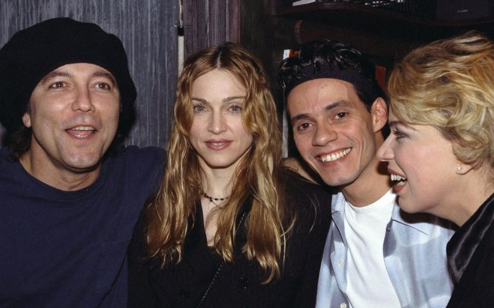 Madonna with stars Ruben Blades, Marc Anthony and Enita Nazario at a preview performance of The Capeman - Getty