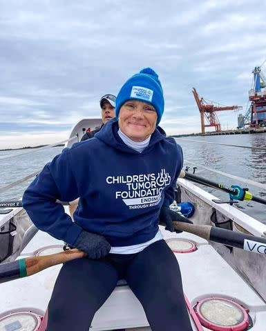 <p>Courtesy Michele Holbrook</p> Michele Holbrook in 2023 training for a rowing challenge she'll take on in the spring to raise funds for NF.