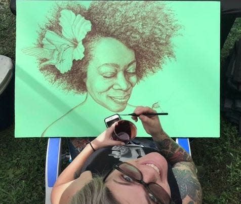 One of four featured artists at Art & Jazz on the Avenue, Renata Rodrigues will be doing mural work live.