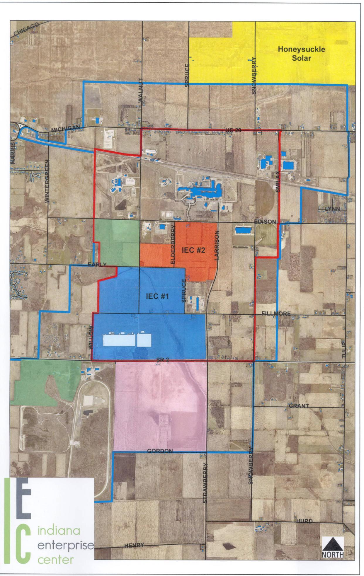The area that is blue in the middle of the map is the location of the GM/Samsung SDI plant. The shaded area northeast and south of the GM/Samsung plant is the proposed location of a massive data center.