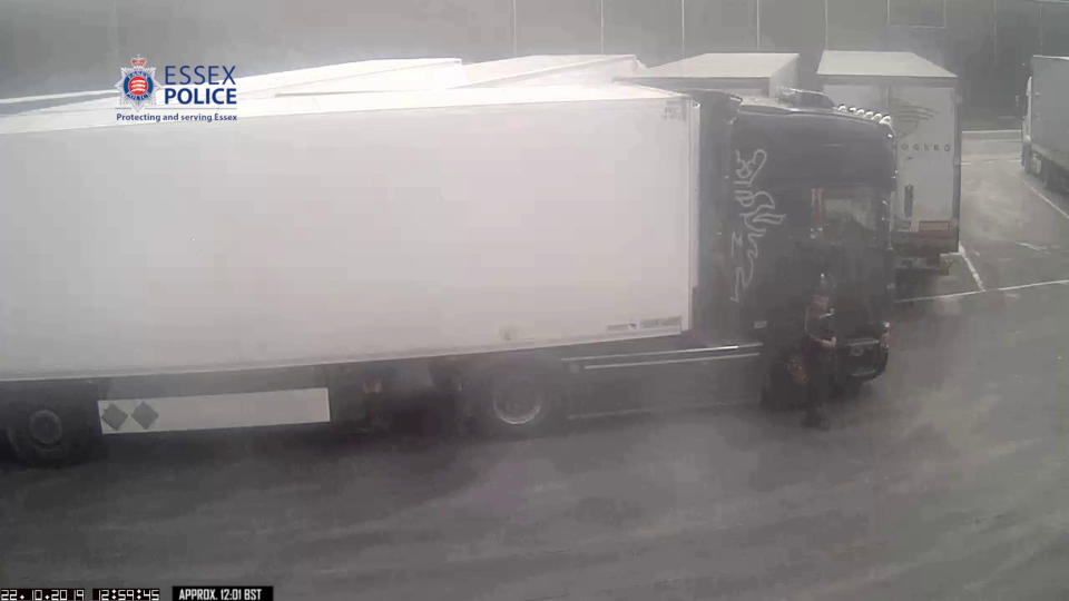 Eamonn Harrison driving his lorry and trailer into a truck stop in Belgium. (PA/Essex Police)