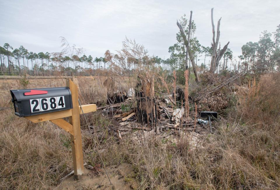 Scars remain from the 2020 Five Mile Swamp Fire that destroyed the house at 2684 Ladda Court in Milton on Thursday, Jan. 11, 2024. That fire ravaged Santa Rosa County burning 2,300 acres and destroying 14 homes around Garcon Point Road.