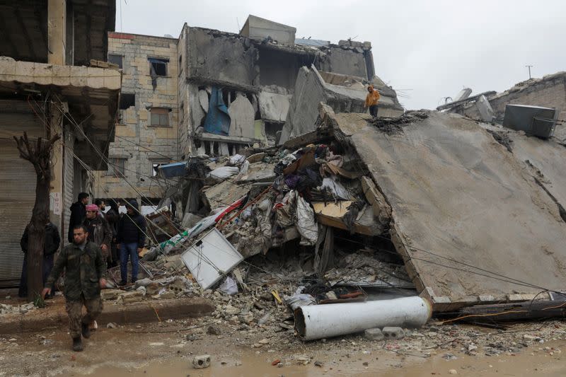 Aftermath of an earthquake, in rebel-held town of Jandaris