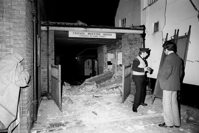 The wrecked Horse and Groom public house in North Street, one of two pubs in Guildford which suffered bomb explosions