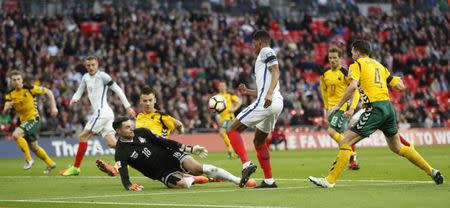 Britain Football Soccer - England v Lithuania - 2018 World Cup Qualifying European Zone - Group F - Wembley Stadium, London, England - 26/3/17 Lithuania's Ernestas Setkus saves from England's Marcus Rashford Action Images via Reuters / Carl Recine Livepic