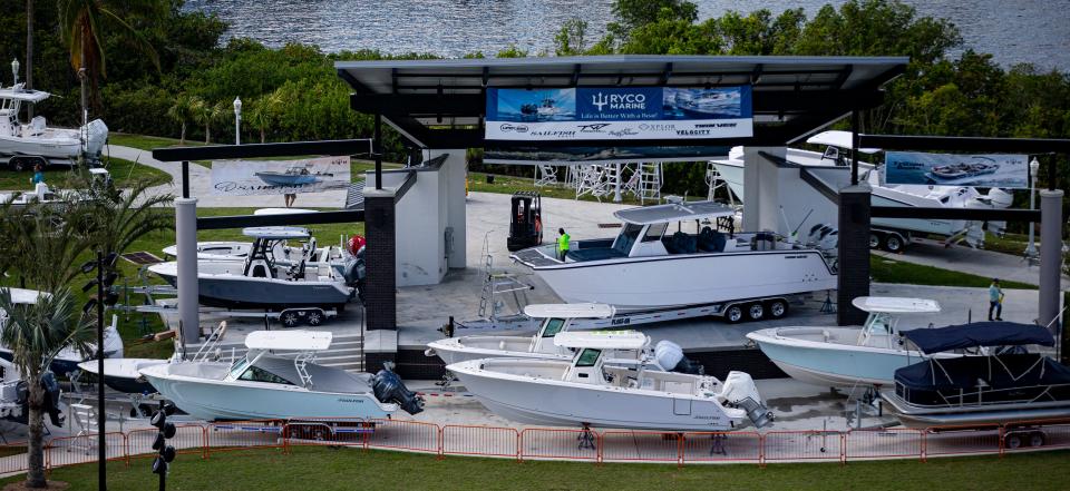 Boats are detailed and prepped for the 50th Annual Fort Myers Boat Show in downtown Fort Myers on Tuesday, Jan. 3, 2023.  