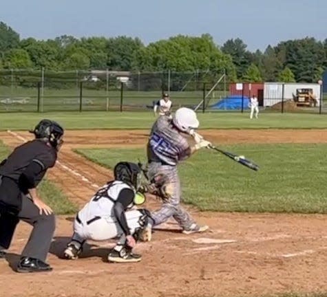 Northern Burlington senior shortstop Drew Wyers connects on a 2-run homer in the bottom of the seventh inning to lift the Greyhounds to a 4-3 win over Burlington Township in their BCSL Liberty Division game on Thursday, May 20, 2022.