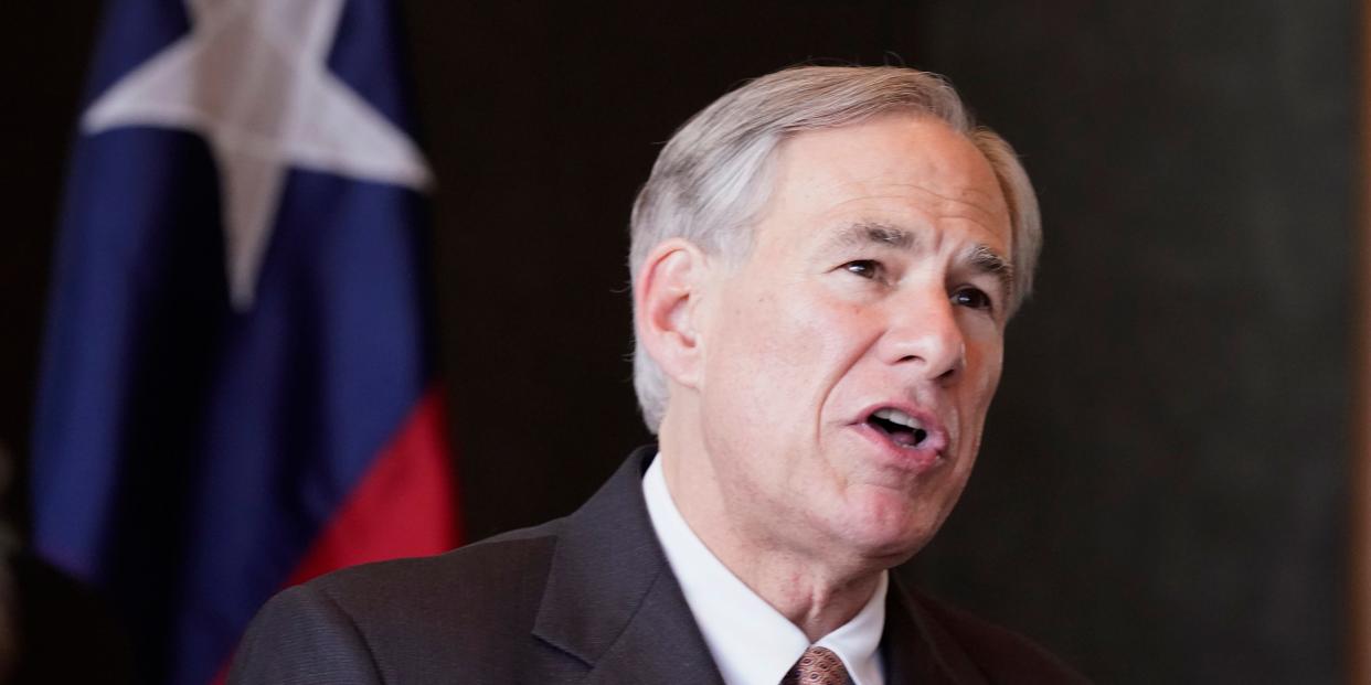 Texas Gov Greg Abbott speaks during a news conferenced about migrant children detentions Wednesday, March 17, 2021, in Dallas.