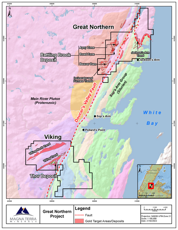 <strong>Figure 1: </strong>Location map of the Great Northern and Viking Areas of the Great Northern Project.