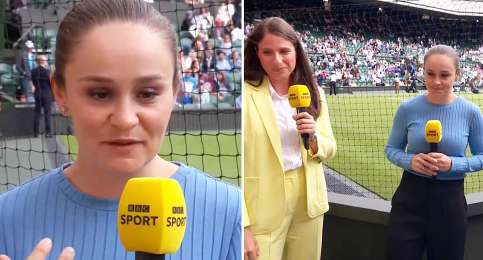 Ash Barty, pictured here in commentary for BBC on the first day of Wimbledon.