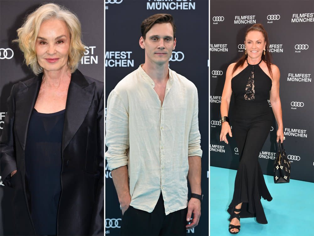 Filmfest München 2024: Jessica Lange (l.), Rick Okon und Christine Neubauer liefen mit vielen weiteren Stars über den roten Teppich der Eröffnungsveranstaltung. (Bild: [M] IMAGO/Sven Simon / IMAGO/Spöttel Picture )