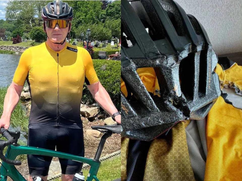 The celebrity chef shared a before and after, showing the damage to his cycling gear.