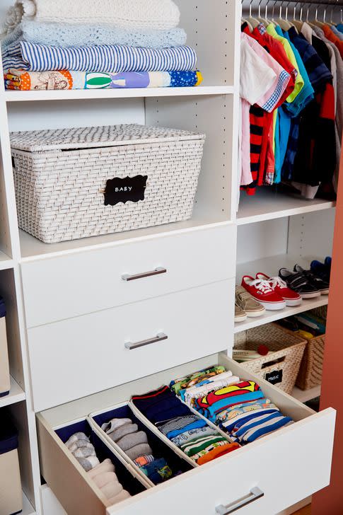 a closet full of clothes and shoes