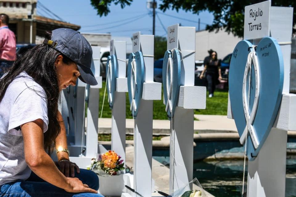 Meghan’s visit was unannounced and came as the community still reels from the mass shooting (AFP via Getty Images)