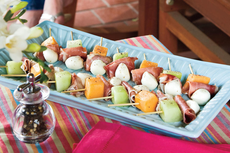 Melon, Mozzarella, and Prosciutto Skewers