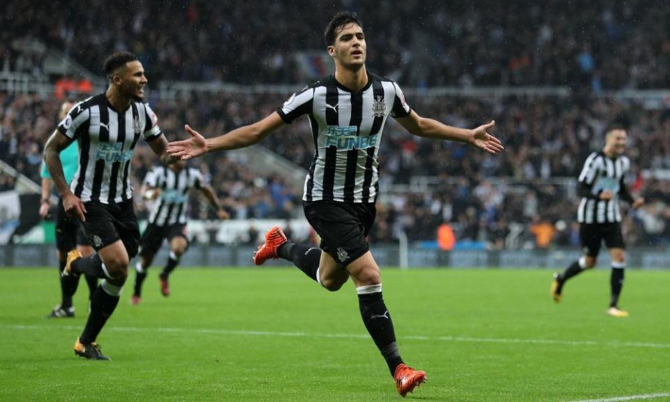 Mikel Merino celebrates after scoring for Newcastle against Crystal Palace in October 2017.