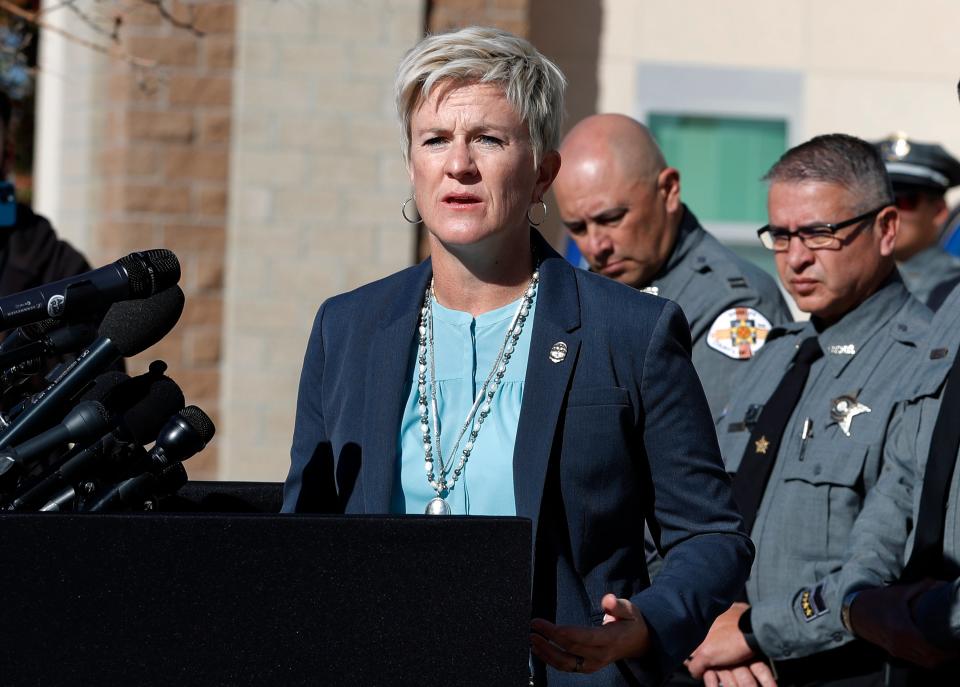 Santa Fe District Attorney Mary Carmack-Altwies speaks during a news conference in October 2021. (AP)