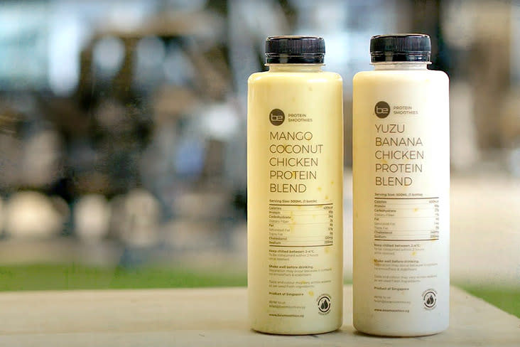 BE Protein Smoothies’ chicken protein blend comes in two flavours: Mango Coconut and Yuzu Banana. — Pictures courtesy of BE Protein Smoothies