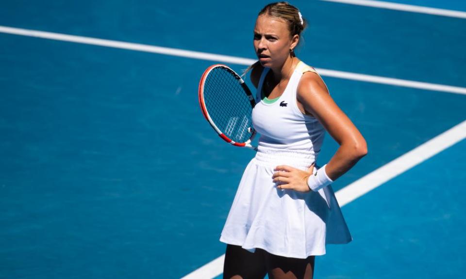 The No 6 seed Anett Kontaveit cuts a disgruntled figure on her way to a second-round exit