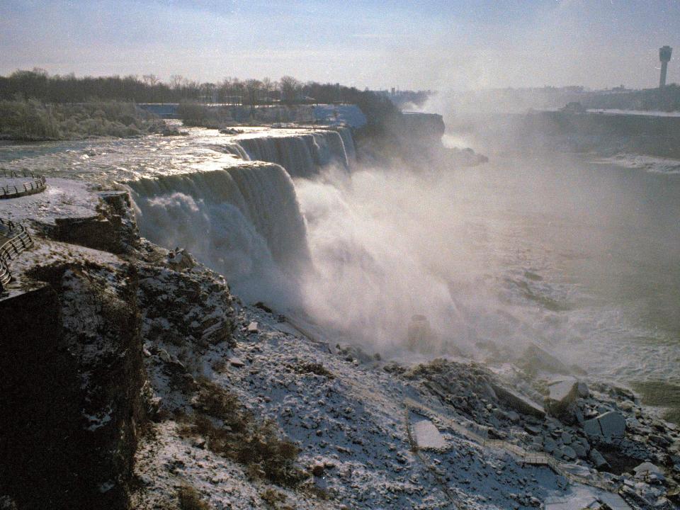 Niagara Falls in November 1969 after the flow of water was released.