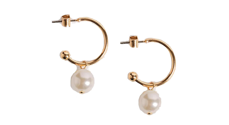 Pearl Drop Hoop Earrings