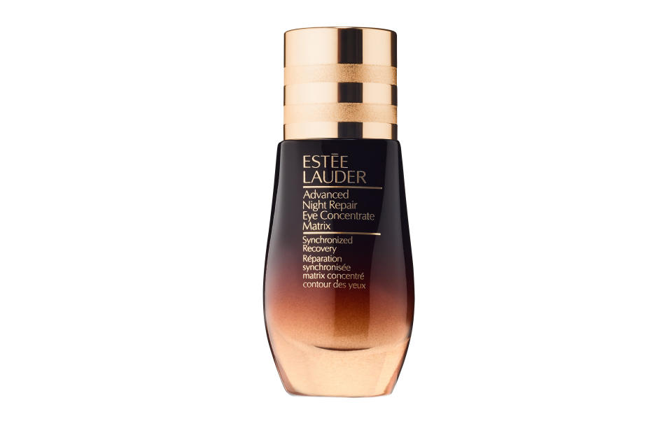 <p>The name is a bit of a mouthful but Estee Lauder’s latest eye product promises to reduce all the signs of ageing including dark circles, puffiness and fine lines. Deeply hydrating your eyes and fortifying the surrounding skin, all you have to is apply morning and night.<br><a rel="nofollow noopener" href="http://www.esteelauder.co.uk/product/681/46655/product-catalog/skincare/advanced-night-repair-eye-concentrate-matrix/synchronized-recovery" target="_blank" data-ylk="slk:Estee Lauder, £49;elm:context_link;itc:0;sec:content-canvas" class="link "><i>Estee Lauder, £49</i></a> </p>