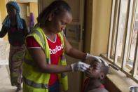 A child rescued from Boko Haram in Sambisa forest receives medical attention at the clinic of the Internally Displaced People camp in Yola, Adamawa State, Nigeria. May 3, 2015. REUTERS/Afolabi Sotunde.