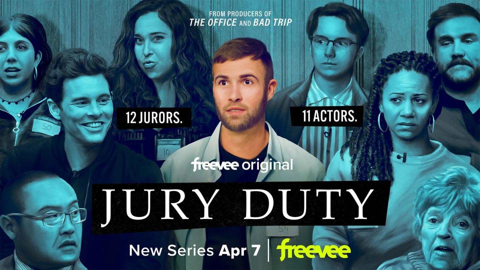 jury duty new series from producers of the office and bad trip, 12 jurors, 11 actors, freevee original