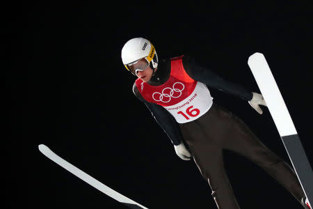 Ski Jumping – Pyeongchang 2018 Winter Olympics – Men’s Normal Hill Individual trial round – Alpensia Ski Jumping Centre - Pyeongchang, South Korea – February 10, 2018 - Evgeniy Klimov, an Olympic athlete from Russia, competes. REUTERS/Carlos Barria