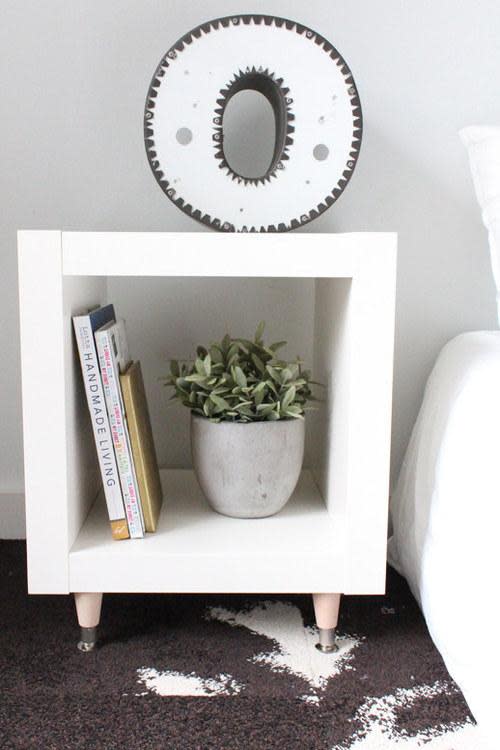 white ikea expedit shelf turned in to a side table