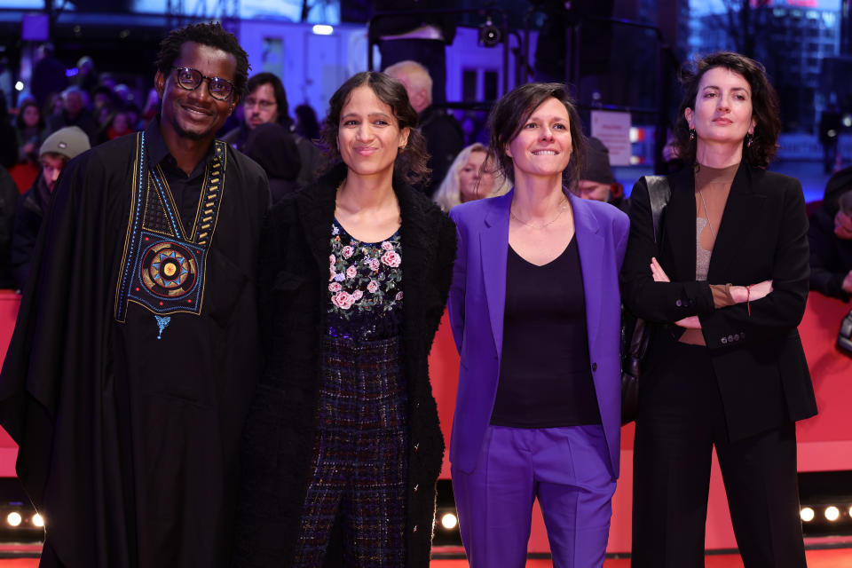 Fabacary Assymby Coly and Mati Diop with their ‘Dahomey’ producers Eve Robin and Judith Lou Lévy