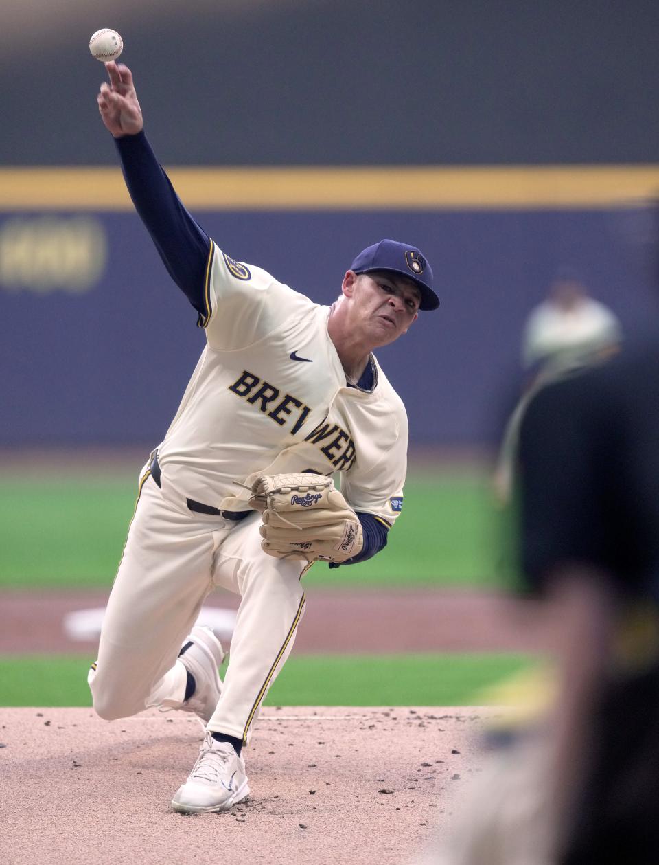 Milwaukee Brewers pitcher Tobias Myers (36) throws during the first inning of their game against the Pittsburgh Pirates Wednesday, July 10, 2024 at American Family Field in Milwaukee, Wisconsin.