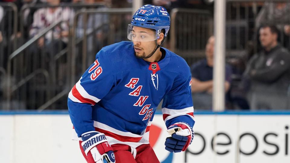New York Rangers defenseman K'Andre Miller during the first period of an NHL hockey game against the Minnesota Wild, Tuesday, Jan. 10, 2023, at Madison Square Garden in New York.